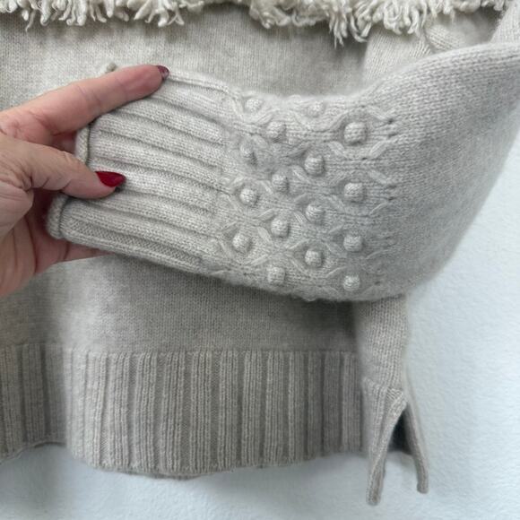 ALASHAN Merino Wool Fringe Sweater Beige Bobble Knit Boho Cottagecore M SoftGirl - Picture 4 of 6